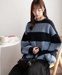 WEGO | WEGO/【23年秋冬新作】ボーダーフラッフィービッグニット(ニット/セーター)