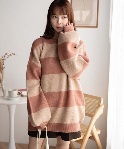 WEGO（ウィゴー）の「WEGO/ボーダーフラッフィービッグニット（ニット/セーター・レディース・ネイビー/ブラック系その他5/ピンク・FREE）」の12枚目の写真