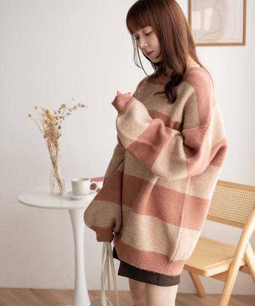 WEGO（ウィゴー）の「WEGO/ボーダーフラッフィービッグニット（ニット/セーター・レディース・ネイビー/ブラック系その他5/ピンク・FREE）」の13枚目の写真