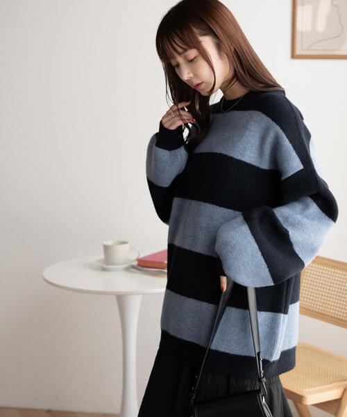 WEGO（ウィゴー）の「WEGO/ボーダーフラッフィービッグニット（ニット/セーター・レディース・ネイビー/ブラック系その他5/ピンク・FREE）」の10枚目の写真