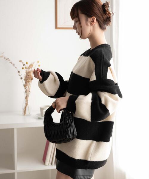 WEGO（ウィゴー）の「WEGO/ボーダーフラッフィービッグニット（ニット/セーター・レディース・ネイビー/ブラック系その他5/ピンク・FREE）」の5枚目の写真