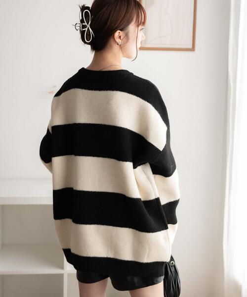 WEGO（ウィゴー）の「WEGO/ボーダーフラッフィービッグニット（ニット/セーター・レディース・ネイビー/ブラック系その他5/ピンク・FREE）」の6枚目の写真