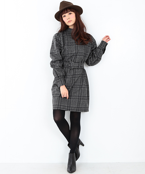 CAROLINA GLASER（カロリナ グレイサー）の「CAROLINA GLASER / チェックベルト ワンピース（ワンピース・レディース・グレー・ONE SIZE）」の10枚目の写真