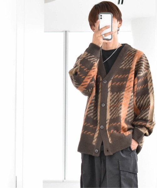 ⭐︎SLOBE IENA⭐︎チェック柄カーディガン セール】シャギー加工 チェック柄ニットバルーンカーディガン
