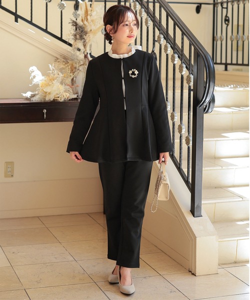 セレモニー ] [ 低身長向けサイズ ] ペプラムジャケット×パンツ