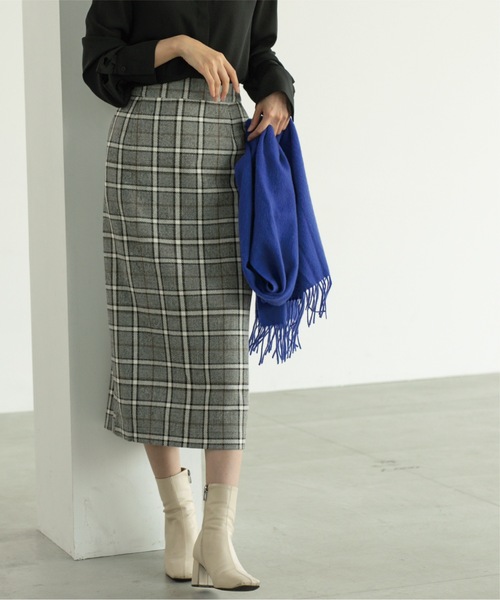 OPAQUE.CLIP（オペークドットクリップ）の「◆チェックタイトスカート【洗濯機洗い可】（スカート・レディース・スモーキーグリーン系2/オレンジ系その他3/ブラック系1・38/40/36）」の4枚目の写真