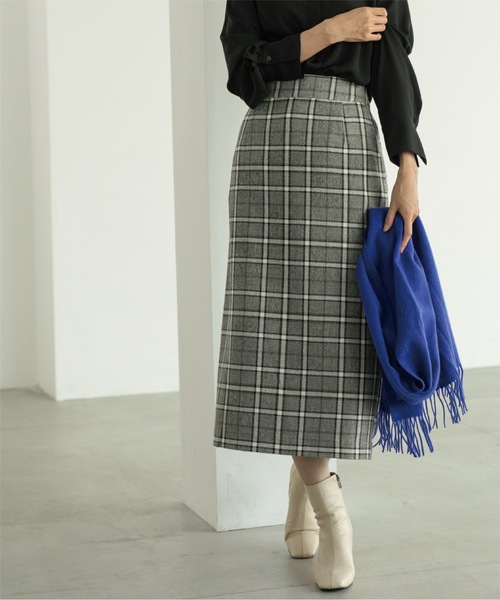 OPAQUE.CLIP（オペークドットクリップ）の「◆チェックタイトスカート【洗濯機洗い可】（スカート・レディース・スモーキーグリーン系2/オレンジ系その他3/ブラック系1・38/40/36）」の5枚目の写真