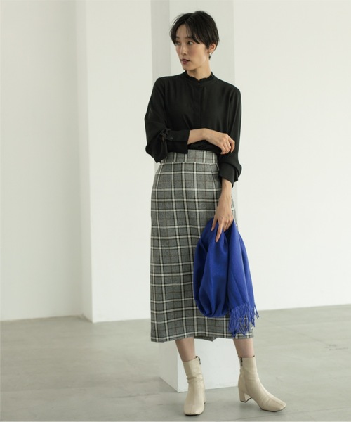 OPAQUE.CLIP（オペークドットクリップ）の「◆チェックタイトスカート【洗濯機洗い可】（スカート・レディース・スモーキーグリーン系2/オレンジ系その他3/ブラック系1・38/40/36）」の6枚目の写真