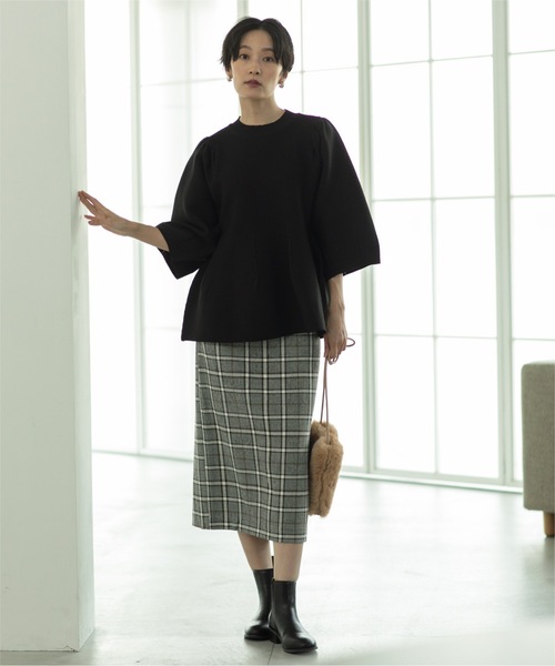OPAQUE.CLIP（オペークドットクリップ）の「◆チェックタイトスカート【洗濯機洗い可】（スカート・レディース・スモーキーグリーン系2/オレンジ系その他3/ブラック系1・38/40/36）」の10枚目の写真