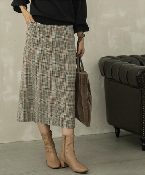 OPAQUE.CLIP（オペークドットクリップ）の「◆チェックタイトスカート【洗濯機洗い可】（スカート・レディース・スモーキーグリーン系2/オレンジ系その他3/ブラック系1・38/40/36）」の20枚目の写真