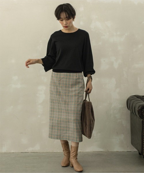 OPAQUE.CLIP（オペークドットクリップ）の「◆チェックタイトスカート【洗濯機洗い可】（スカート・レディース・スモーキーグリーン系2/オレンジ系その他3/ブラック系1・38/40/36）」の21枚目の写真