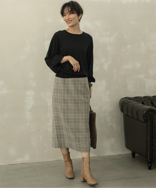 OPAQUE.CLIP（オペークドットクリップ）の「◆チェックタイトスカート【洗濯機洗い可】（スカート・レディース・スモーキーグリーン系2/オレンジ系その他3/ブラック系1・38/40/36）」の22枚目の写真