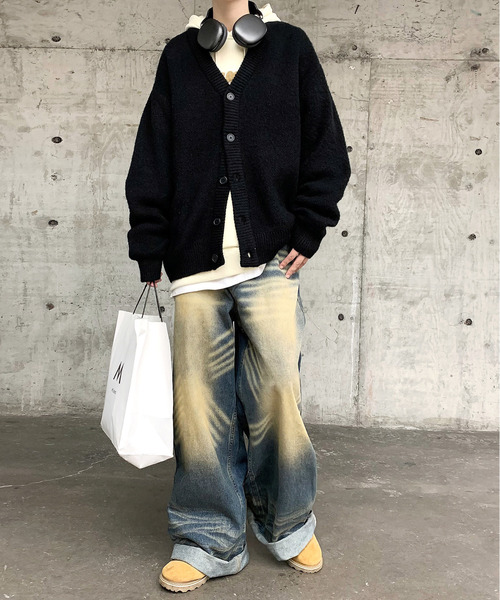 neos(ネオス)の「【neos -addictive design-】ルーズシルエット モヘア ライク 無地&チェック ニット カーディガン(カーディガン/ボレロ・メンズ・ブルー/ネイビー/グレー/ベージュ系/ベージュ/ブラック・X-LARGE/LARGE/MEDIUM)」の8枚目の写真