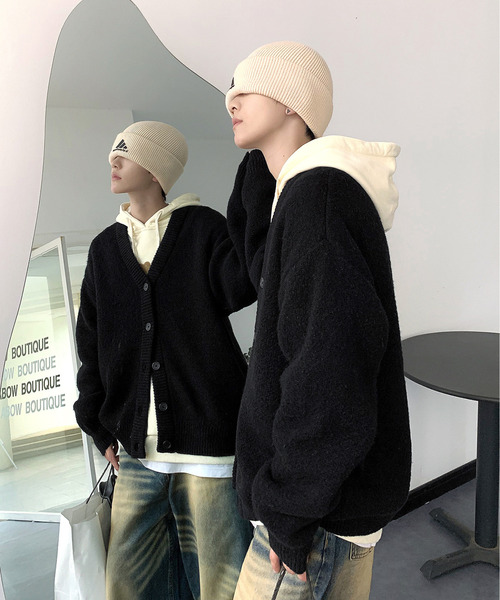 neos(ネオス)の「【neos -addictive design-】ルーズシルエット モヘア ライク 無地&チェック ニット カーディガン(カーディガン/ボレロ・メンズ・ブルー/ネイビー/グレー/ベージュ系/ベージュ/ブラック・X-LARGE/LARGE/MEDIUM)」の9枚目の写真