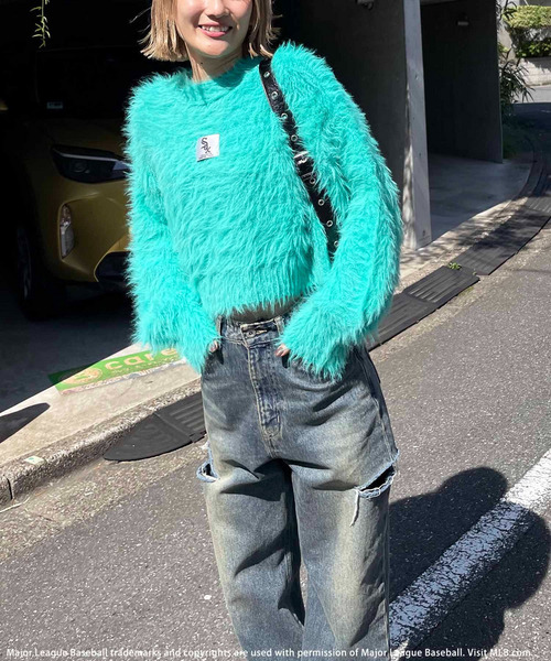 BACK TO THE FIELD（バック トゥー ザ フィールド）の「【MLB】クロップドシャギーニットトップス（ニット/セーター・レディース・グレー/ピンク/グリーン・FREE）」の6枚目の写真