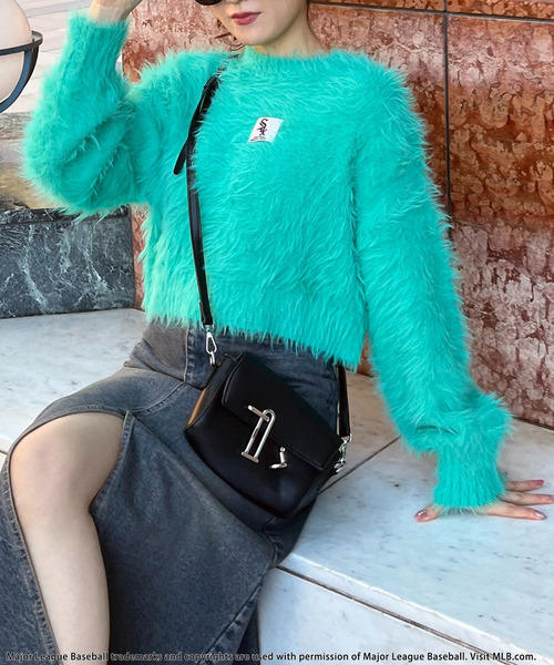 BACK TO THE FIELD（バック トゥー ザ フィールド）の「【MLB】クロップドシャギーニットトップス（ニット/セーター・レディース・グレー/ピンク/グリーン・FREE）」の8枚目の写真