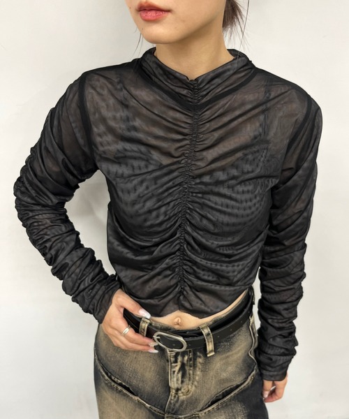 Six M（シックスエム）の「【Six M/シックスエム】ギャザー2WAY L/Sトップス（Tシャツ/カットソー・レディース・ブラウン/ブルー/ブラック・FREE）」の11枚目の写真