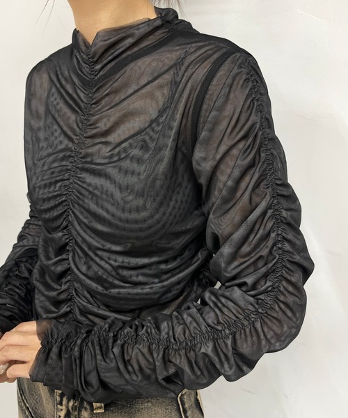 Six M（シックスエム）の「【Six M/シックスエム】ギャザー2WAY L/Sトップス（Tシャツ/カットソー・レディース・ブラウン/ブルー/ブラック・FREE）」の8枚目の写真