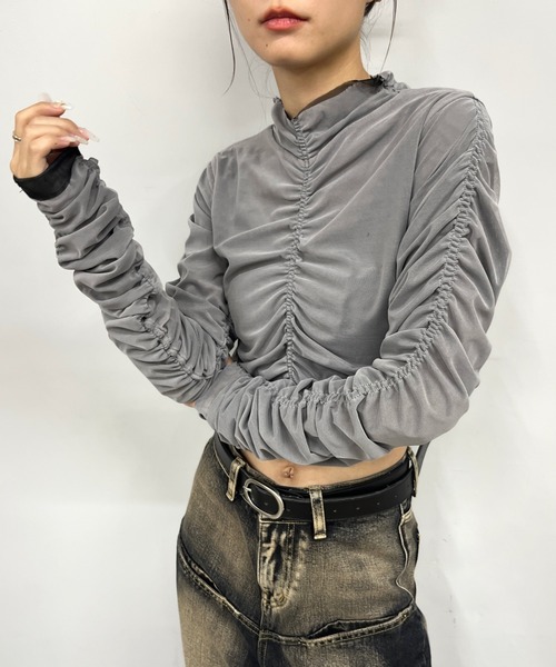 Six M（シックスエム）の「【Six M/シックスエム】ギャザー2WAY L/Sトップス（Tシャツ/カットソー・レディース・ブラウン/ブルー/ブラック・FREE）」の6枚目の写真