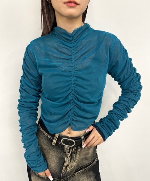 Six M（シックスエム）の「【Six M/シックスエム】ギャザー2WAY L/Sトップス（Tシャツ/カットソー・レディース・ブラウン/ブルー/ブラック・FREE）」の15枚目の写真