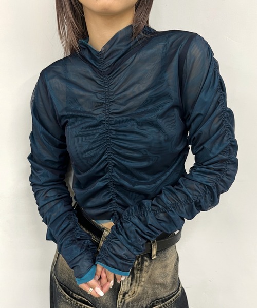 Six M（シックスエム）の「【Six M/シックスエム】ギャザー2WAY L/Sトップス（Tシャツ/カットソー・レディース・ブラウン/ブルー/ブラック・FREE）」の13枚目の写真