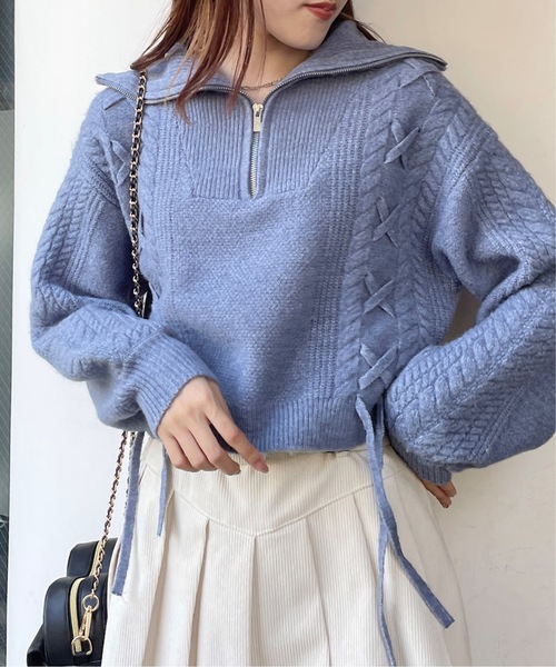 one way（ワンウェイ）の「【 新色追加 】レーシングハーフジップニット（ニット/セーター・レディース・ブルー/ホワイト/ベージュ/グレー/アイボリー/パープル/グリーン・FREE）」の16枚目の写真