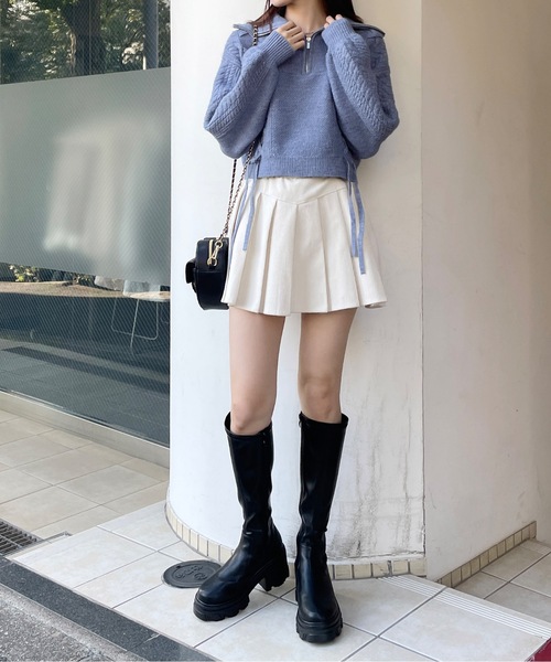 one way（ワンウェイ）の「【 新色追加 】レーシングハーフジップニット（ニット/セーター・レディース・ブルー/ホワイト/ベージュ/グレー/アイボリー/パープル/グリーン・FREE）」の18枚目の写真