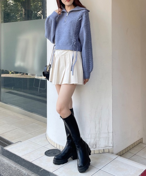 one way（ワンウェイ）の「【 新色追加 】レーシングハーフジップニット（ニット/セーター・レディース・ブルー/ホワイト/ベージュ/グレー/アイボリー/パープル/グリーン・FREE）」の19枚目の写真