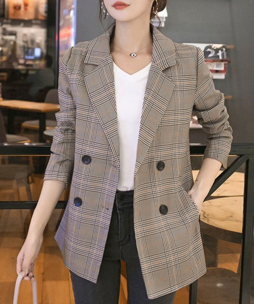 Miniministore(ミニミニストア)の「グレンチェック ジャケット レディース秋(テーラードジャケット・レディース・ブラウン・S/M/L/XL)」の3枚目の写真