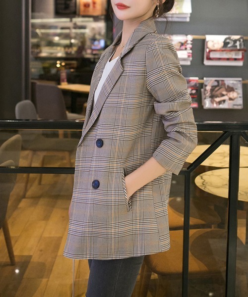 Miniministore(ミニミニストア)の「グレンチェック ジャケット レディース秋(テーラードジャケット・レディース・ブラウン・S/M/L/XL)」の6枚目の写真