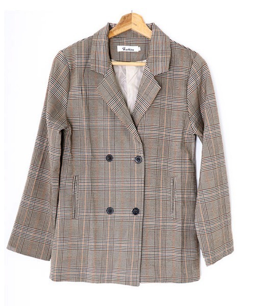 Miniministore(ミニミニストア)の「グレンチェック ジャケット レディース秋(テーラードジャケット・レディース・ブラウン・S/M/L/XL)」の11枚目の写真