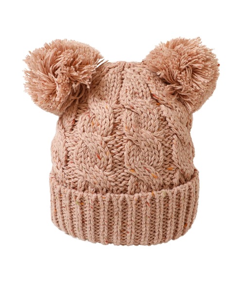 14+（イチヨンプラス）の「ポンポンくまニット帽（ニットキャップ/ビーニー・キッズ・ピンク/ブラック/パープル/アイボリー・KIDS FREE）」の9枚目の写真