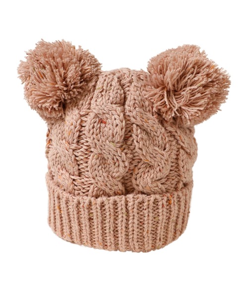 14+（イチヨンプラス）の「ポンポンくまニット帽（ニットキャップ/ビーニー・キッズ・ピンク/ブラック/パープル/アイボリー・KIDS FREE）」の11枚目の写真