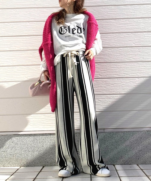 Q(キュー)の「ストライプニットパンツ(その他パンツ・レディース・ライトグレー/ブラック・MEDIUM)」の8枚目の写真