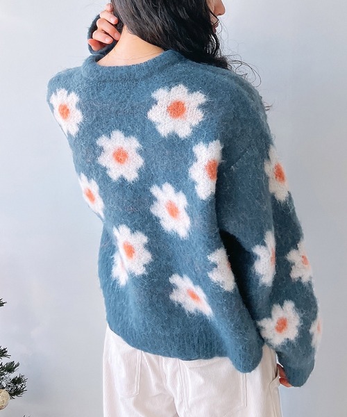 AS KNOW AS plus（アズノゥアズプラス）の「◎モヘアタッチ総花柄ニットプルオーバー（ニット/セーター・レディース・ブラック/ブルー/ライトグリーン・FREE）」の3枚目の写真