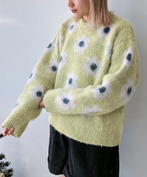 AS KNOW AS plus（アズノゥアズプラス）の「◎モヘアタッチ総花柄ニットプルオーバー（ニット/セーター・レディース・ブラック/ブルー/ライトグリーン・FREE）」の10枚目の写真