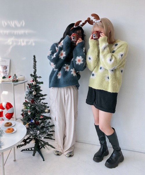 AS KNOW AS plus（アズノゥアズプラス）の「◎モヘアタッチ総花柄ニットプルオーバー（ニット/セーター・レディース・ブラック/ブルー/ライトグリーン・FREE）」の13枚目の写真