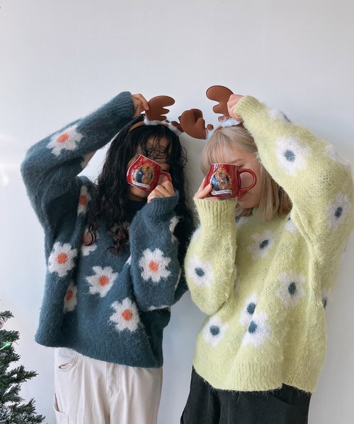 AS KNOW AS plus（アズノゥアズプラス）の「◎モヘアタッチ総花柄ニットプルオーバー（ニット/セーター・レディース・ブラック/ブルー/ライトグリーン・FREE）」の14枚目の写真