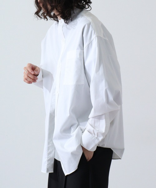 FUNALIVE（ファンアライブ）の「Beno ブロードビッグシルエットバンドカラーシャツ（シャツ/ブラウス・メンズ・ブルー/ブラック/ホワイト・M/L）」の5枚目の写真