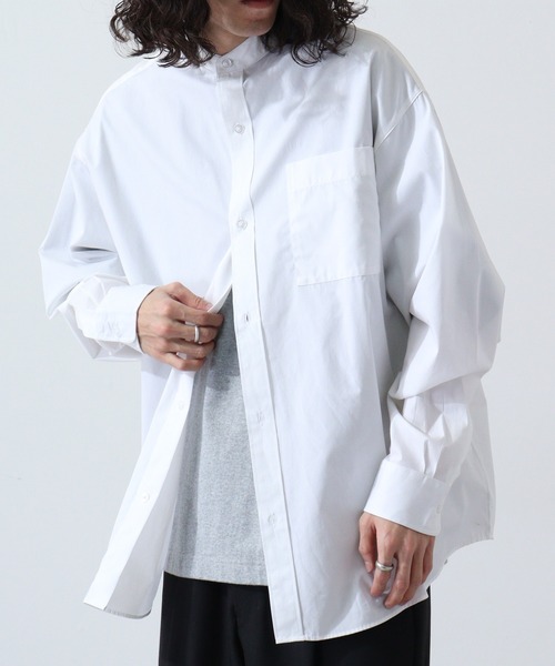 FUNALIVE（ファンアライブ）の「Beno ブロードビッグシルエットバンドカラーシャツ（シャツ/ブラウス・メンズ・ブルー/ブラック/ホワイト・M/L）」の4枚目の写真