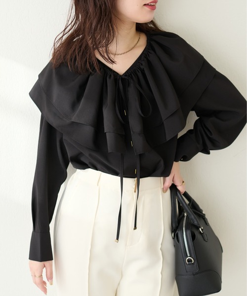 natural couture（ナチュラルクチュール）の「osonoフリルケープ付きマルチWAYブラウス（シャツ/ブラウス・レディース・ブラック/ドット/オフホワイト/グレイッシュベージュ・FREE）」の12枚目の写真