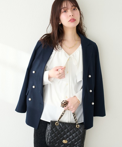 natural couture（ナチュラルクチュール）の「osonoフリルケープ付きマルチWAYブラウス（シャツ/ブラウス・レディース・ブラック/ドット/オフホワイト/グレイッシュベージュ・FREE）」の10枚目の写真