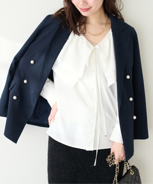 natural couture（ナチュラルクチュール）の「osonoフリルケープ付きマルチWAYブラウス（シャツ/ブラウス・レディース・ブラック/ドット/オフホワイト/グレイッシュベージュ・FREE）」の9枚目の写真