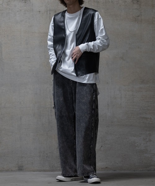 JOHN'S CLOSET(ジョンズクローゼット)の「【13】PUレザー ノーカラー バイカーズベスト(ベスト・メンズ・ブラック・MEDIUM/LARGE)」の2枚目の写真