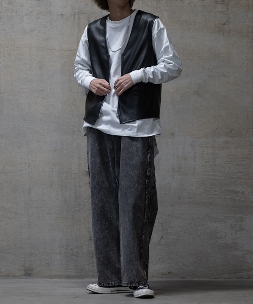 JOHN'S CLOSET(ジョンズクローゼット)の「【13】PUレザー ノーカラー バイカーズベスト(ベスト・メンズ・ブラック・MEDIUM/LARGE)」の5枚目の写真