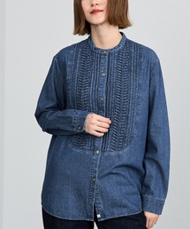 SOMETHING/サムシング バンドカラーデニムブラウス