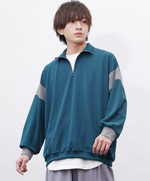 【MinoriTY】バイカラースタンドハーフジップトレーナー スウェット メンズ 秋服 オーバーサイズ ビッグシルエットルーズフィット