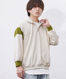 【MinoriTY】バイカラースタンドハーフジップトレーナー スウェット メンズ 秋服 オーバーサイズ ビッグシルエットルーズフィット