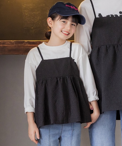 coca(coca)(コカ)の「キッズ 親子お揃い上品エンボスビスチェ(キャミソール・キッズ・ライトベージュ/ブラック・110/120/130/140)」の2枚目の写真