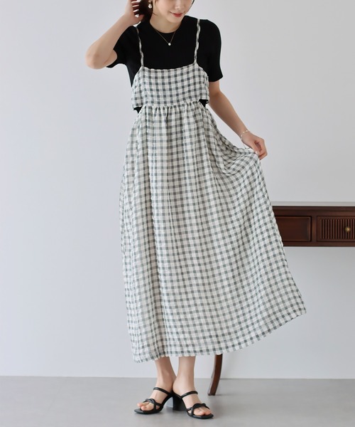 BLUEEAST（ブルーイースト）の「シアーチェックキャミワンピース（ワンピース・レディース・アイボリー/ベージュ/ブラック/ブルーグレー/グレー・MEDIUM）」の15枚目の写真